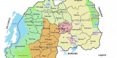 Peta Rwanda dengan daerah dan sektor